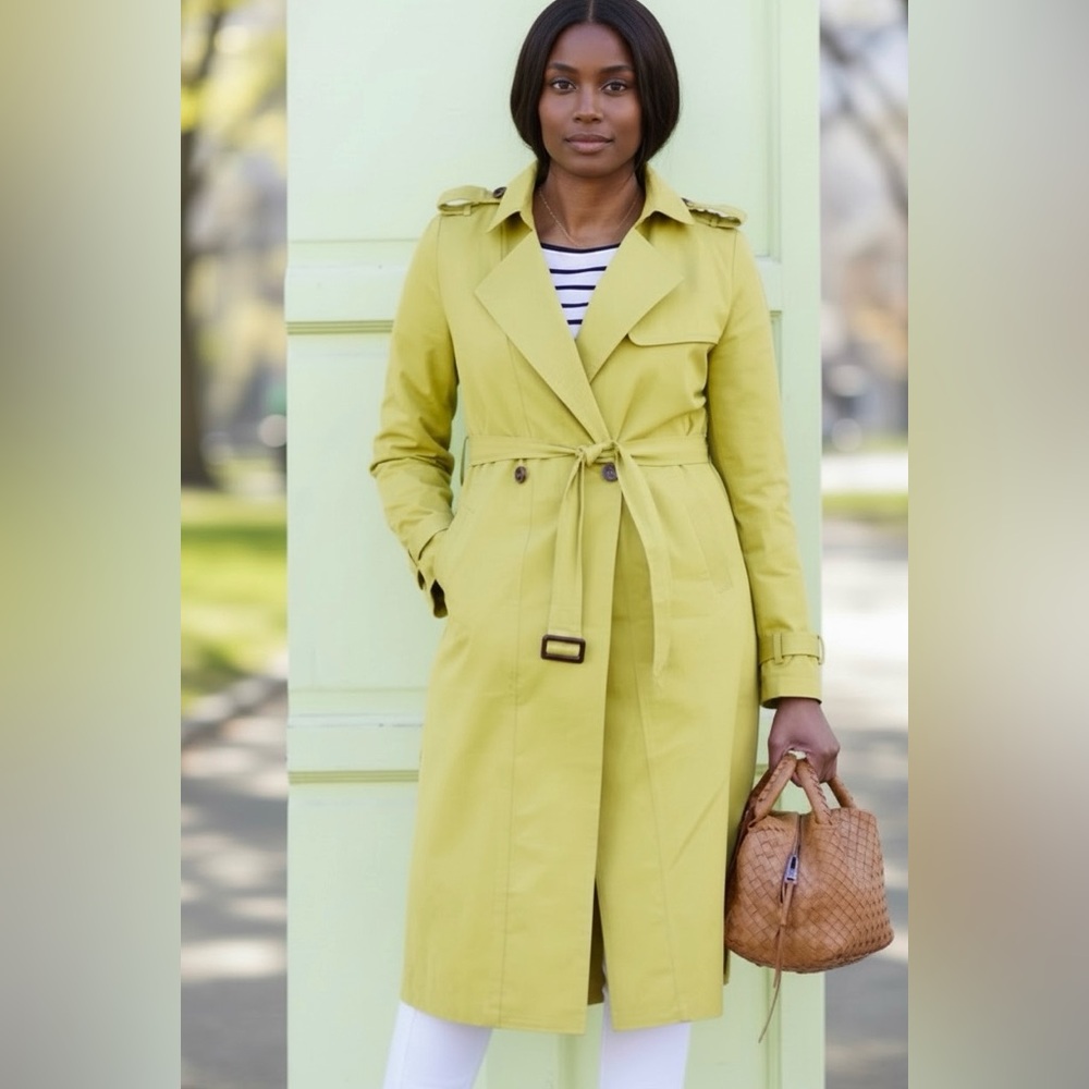 Soft Surroundings Trench Coat NEW L Green Brixton Long Sleeve Buttons Belt